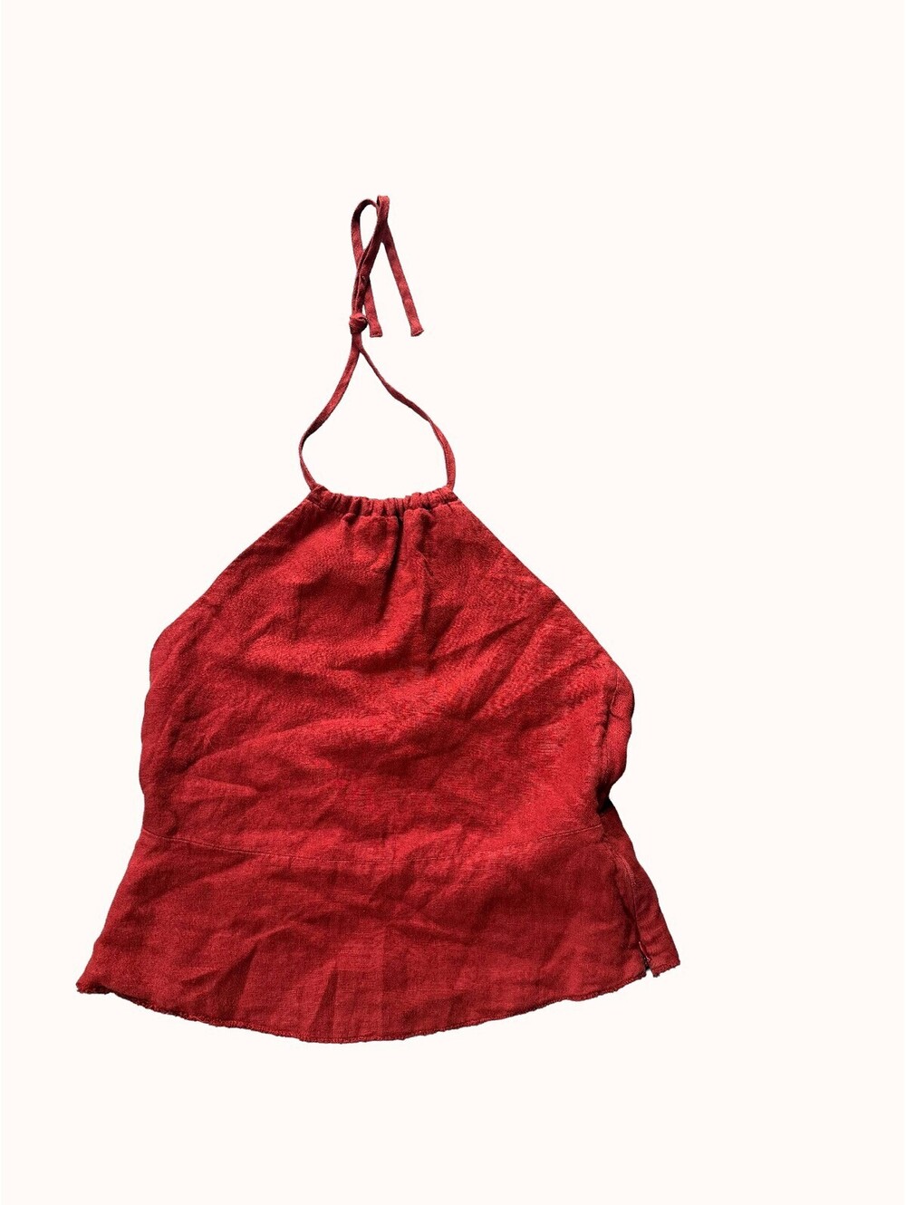 Zara Linen Halter Top Rust Tie Neck Open Back Raw Hem Summer Boho Size L